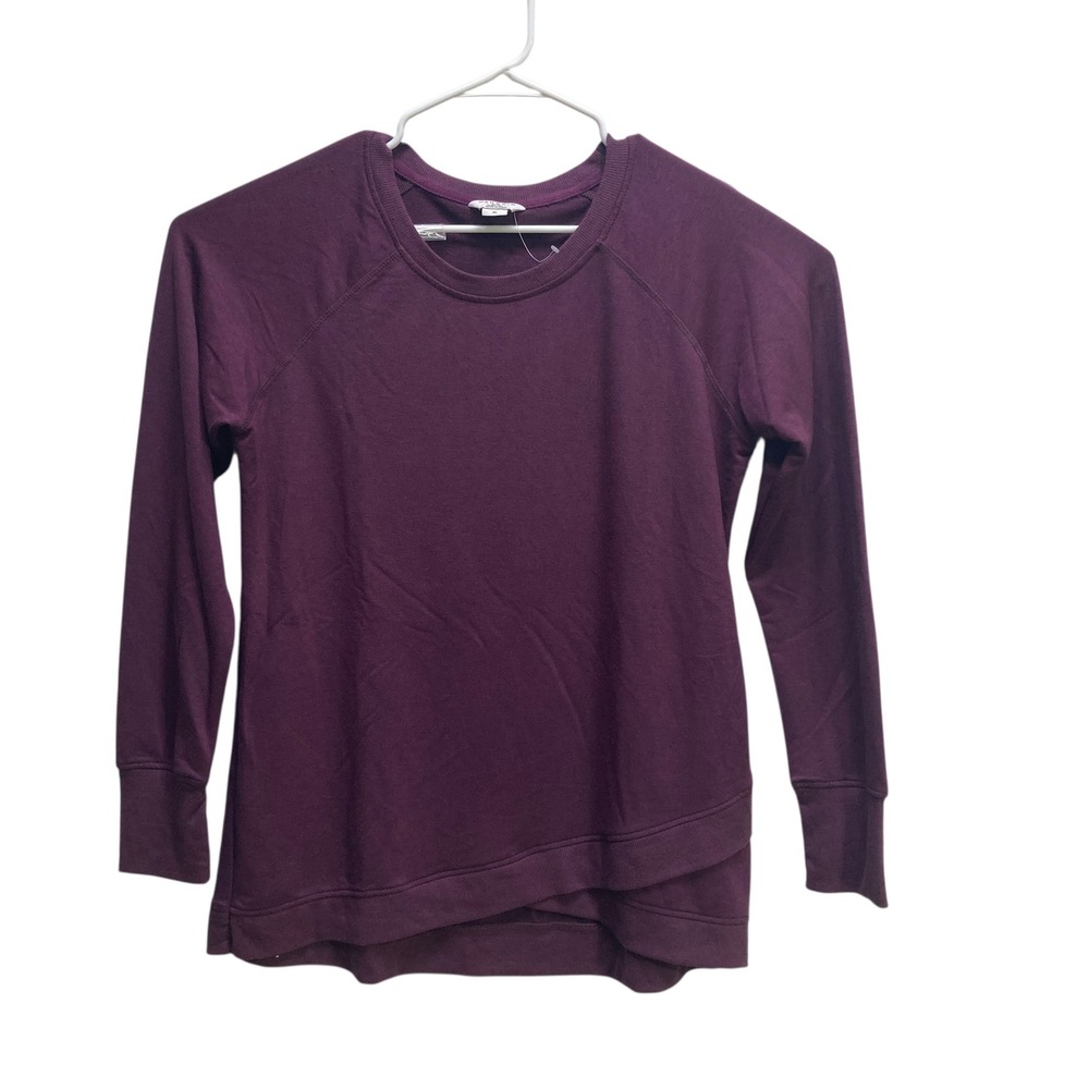Danskin Womens Plum Purple Long Sleeve Crossover Hem Thumbhole Sweatshirt XL